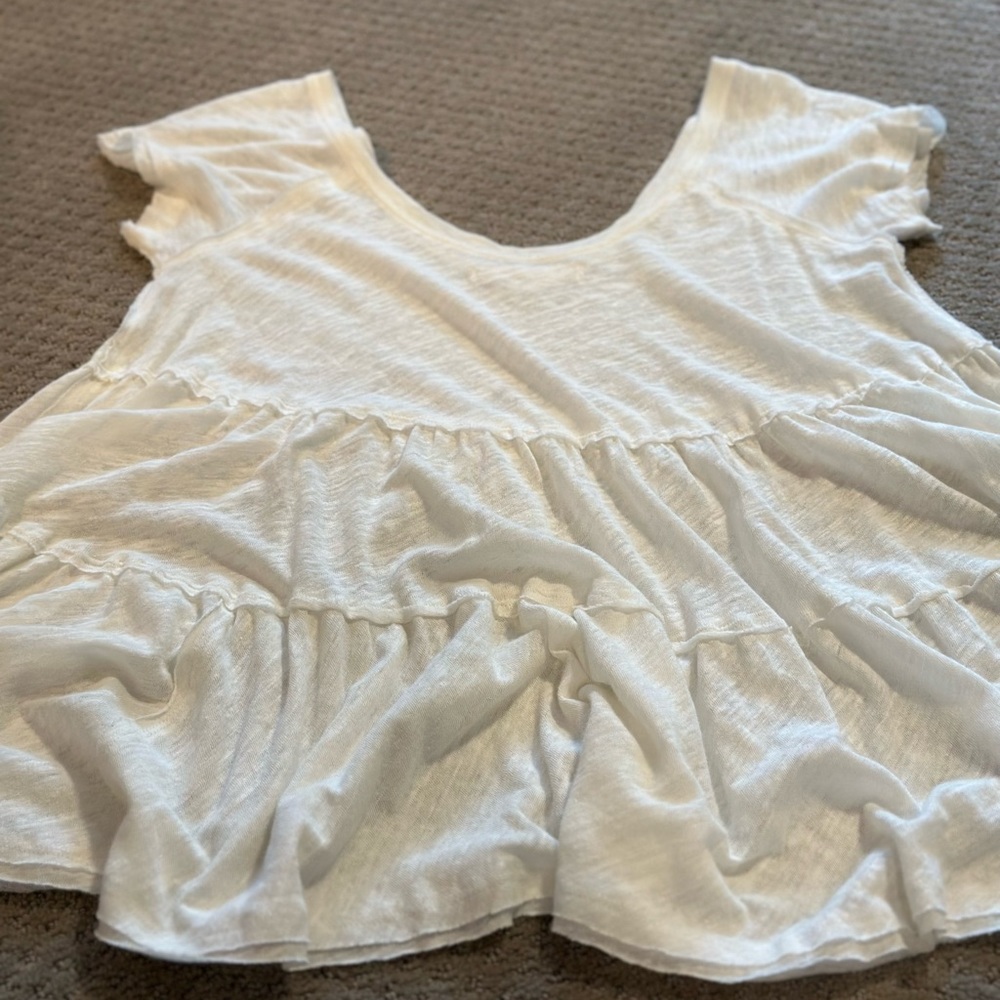 Free People We The Free Flowy Double V White Tee